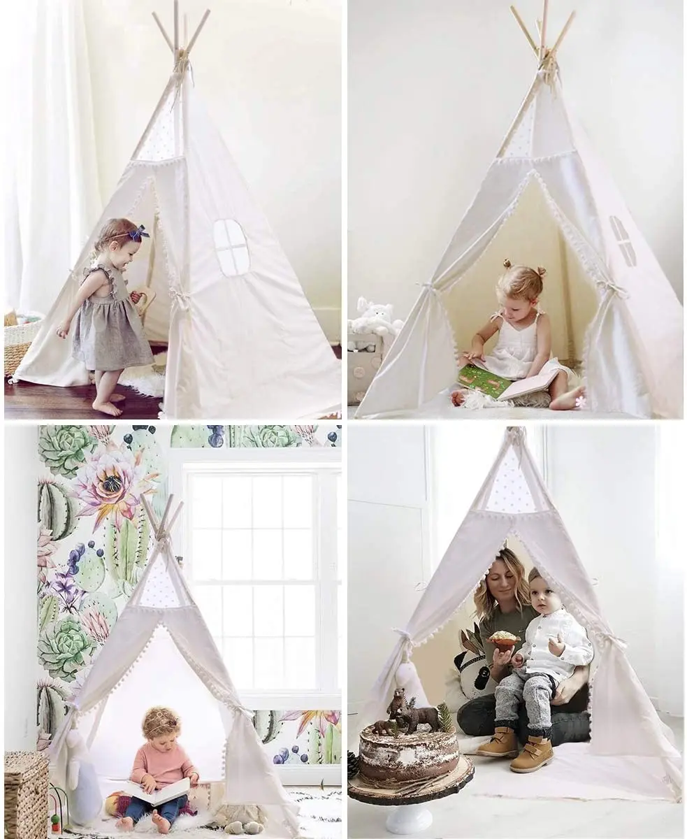 2022 wholesale Indoor Outdoor Toy Tents Cotton Large Toddler Kids Teepee Play Tent Girl Princess Lace Teepee Tent for Kids