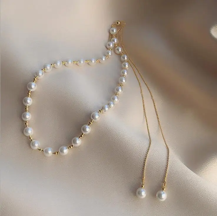 2022 New Design High Quality Tassel Gold Plated Pearl Necklace Clavicle Chain