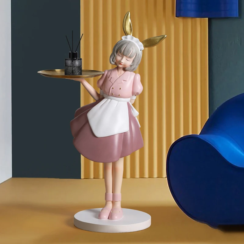 Nordic Luxury Floor Resin Large Girl Tray For Home Decorations