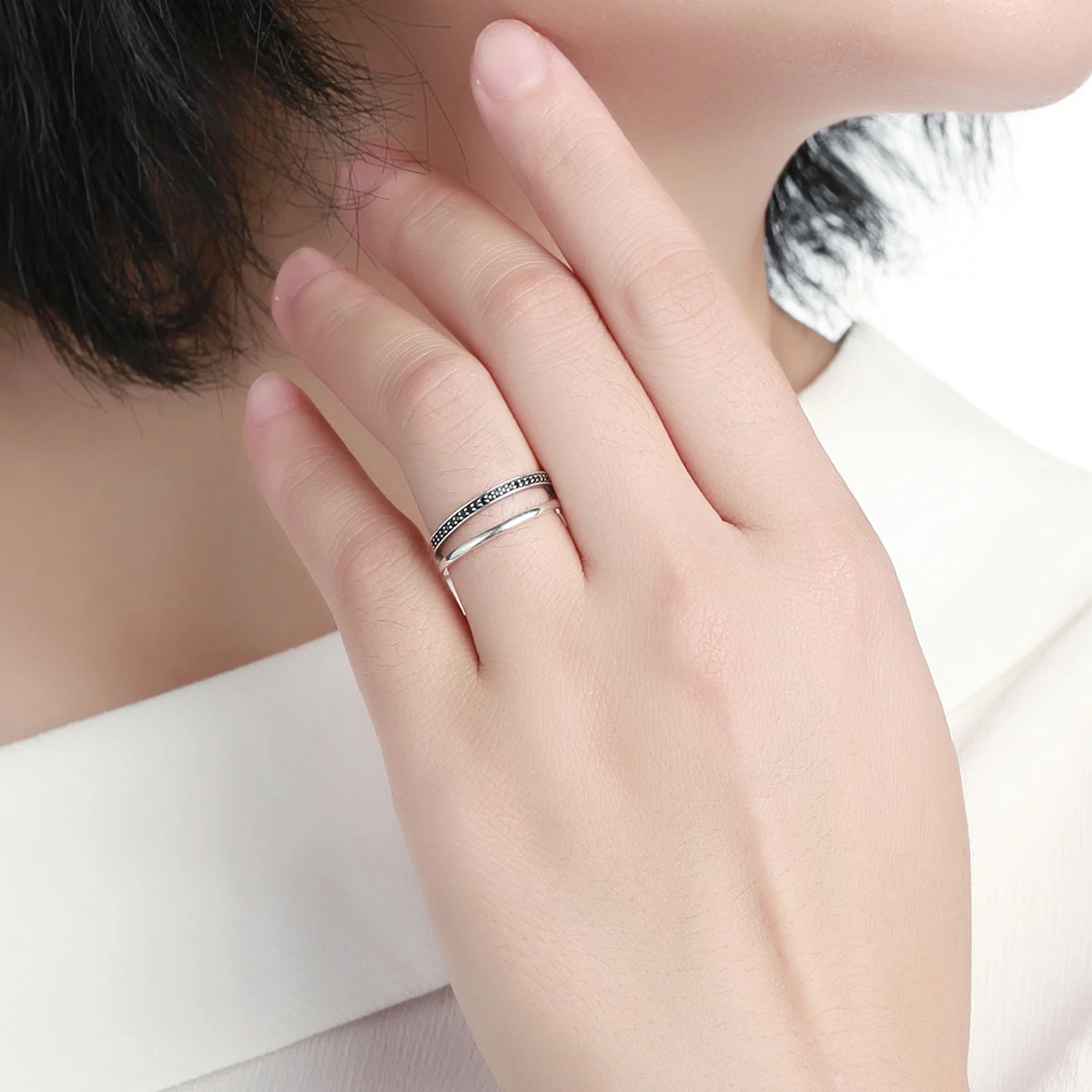 925 Sterling Silver Ring Classic Jewelry Micro Pave Black Zircon Ring for Women