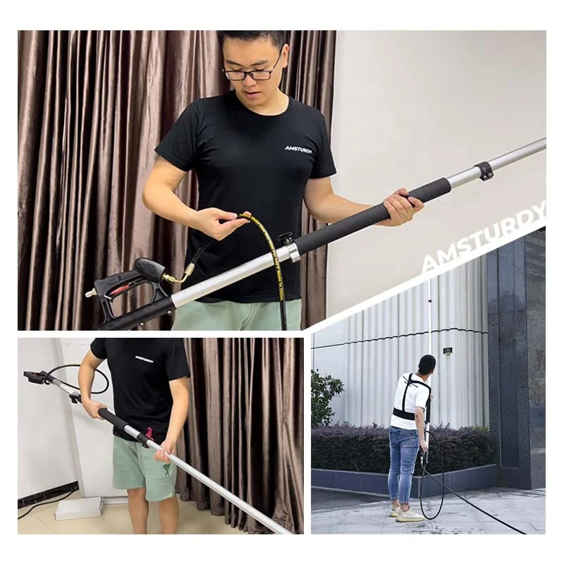 Amsturdy TW18 steel brass roof cleaner solid durable easy install aluminum comercial grade pressure washer magic telescopic wand