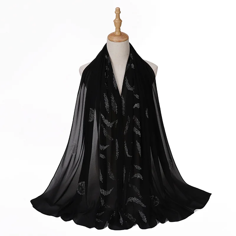 Wholesale Rhinestone Bubble Chiffon Muslim Hijab With Diamond Women Head Wraps Shawls Scarf