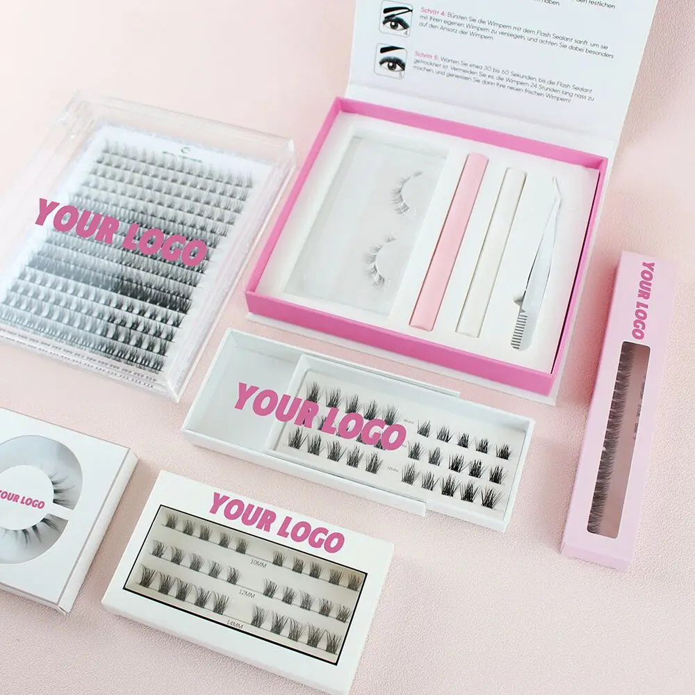 Free design patented superthin band individual cluster lashes segmented eyelashes last 2 weeks diy lash extension kit