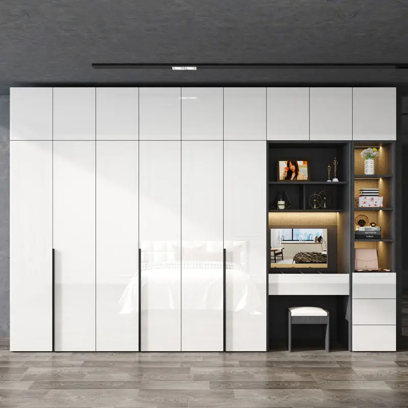 High Gloss Shinny Surface Bedroom Furniture Closet Wardrobe With Dressing Table Wardrobe