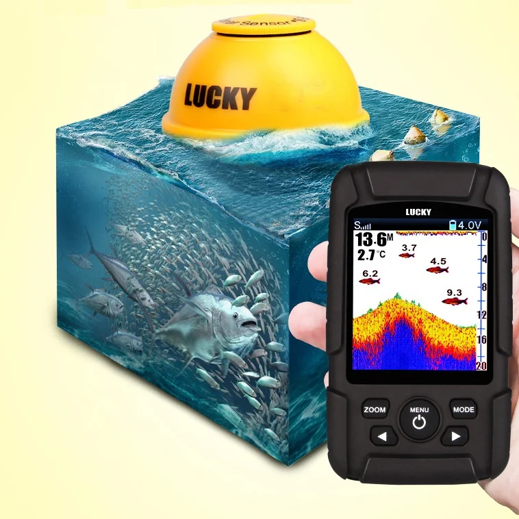 Handheld Fish Finder Portable Fishing Kayak Fishfinder Fish Depth Finder Fishing Gear with Sonar Transducer and LCD Display