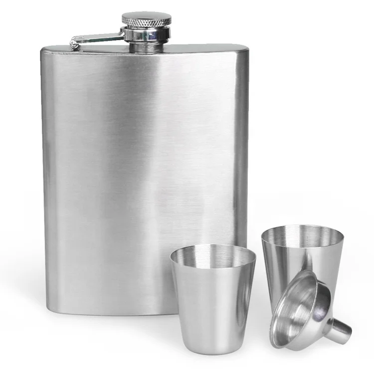 Premium Quality Stainless Steel 7oz Hip Flask Gift Set With Funnel and Shot Glasses