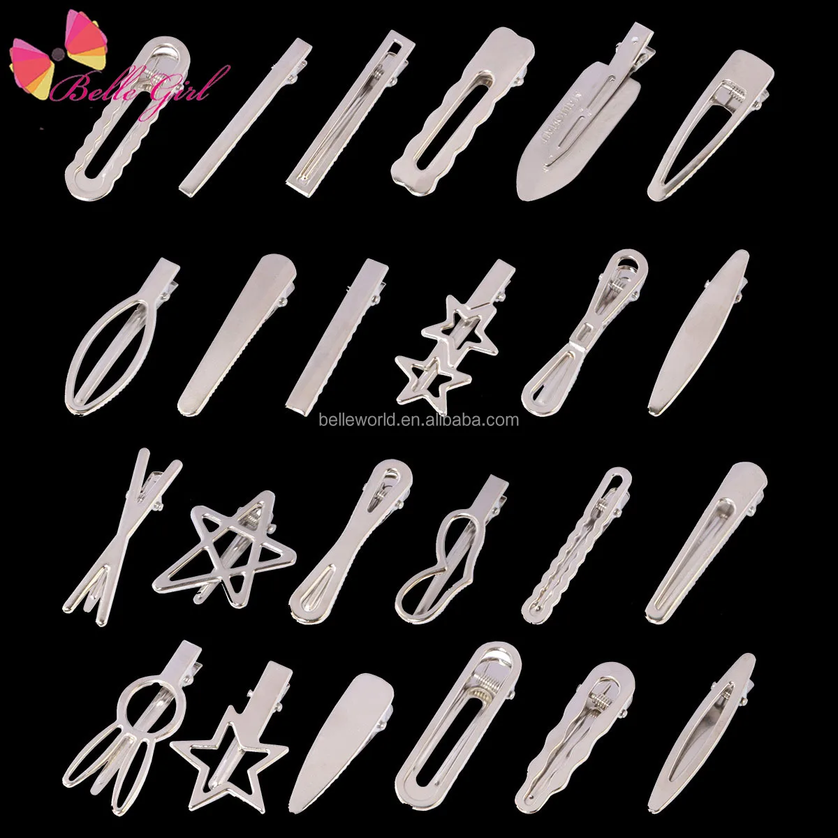 BELLEWORLD wholesale in stock hair products and accessories hairclips for salon girls multi shape metal basic diy hair clip