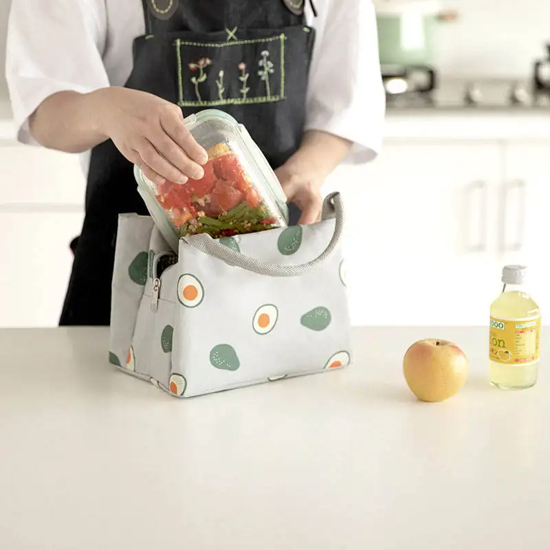 Cute Fruit Printed Oxford Aluminum Film Insulated Food Cooler Bag School Office Insulation Lunch Bag
