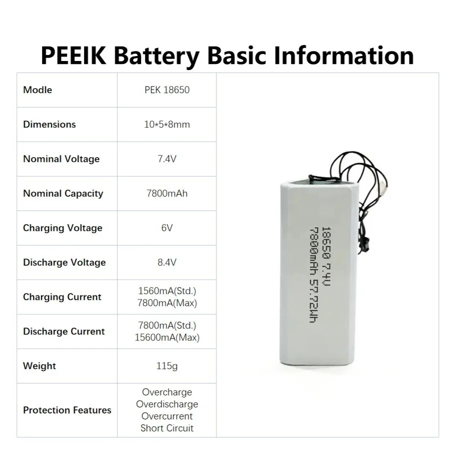 peeik 7.4v 7800mAh Explosion-proof Design Smart Speakers Smart Suitcases Cordless Vacuum Cleaners High-performance Batteries