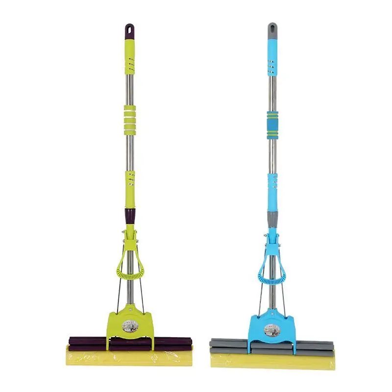 Squeeze Sponge Mop Tile Floor Bathroom Garage Use Telescoping Absorbent Sponge Roller Mop Easily Dry Wringing for Wet Mopping
