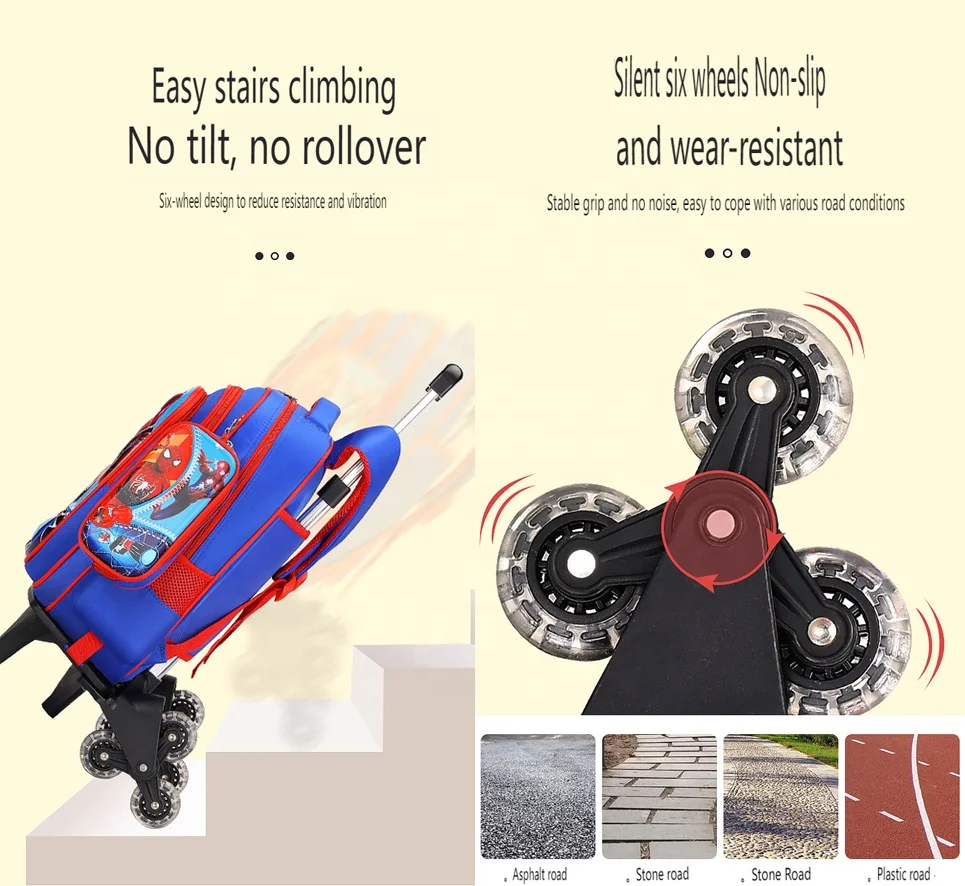 School supplies wholesale mochila girl backpack kids trolley school bag with wheels and handle
