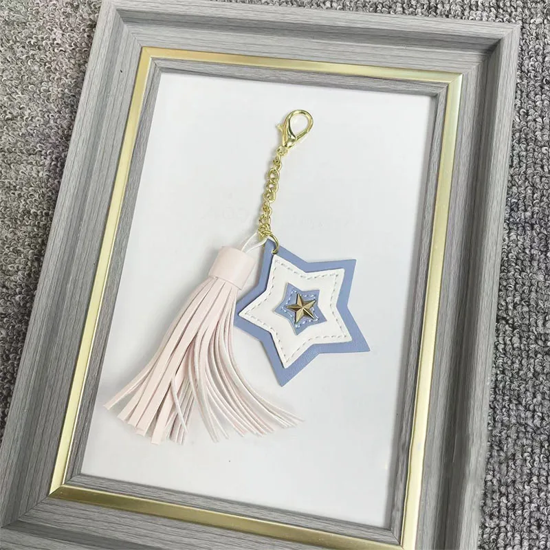 PU Tassel Star bag pendant personality spot wholesale five-pointed star key ring  leather car keychain