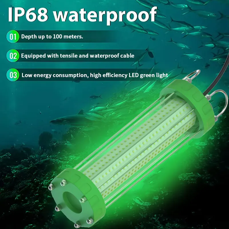 12V 200W 300W IP68 LED Lamp for Salmon Farming and Deep Sea Fishing Green White Underwater Fish Lures Lighting Fishing Lights