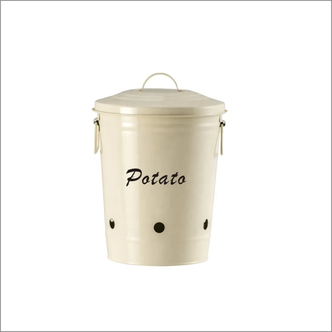 9.5L Lvory Metal Potato Storage Canister Metal Vegetable Storage Canister Set Onion Garlic Potato Canister