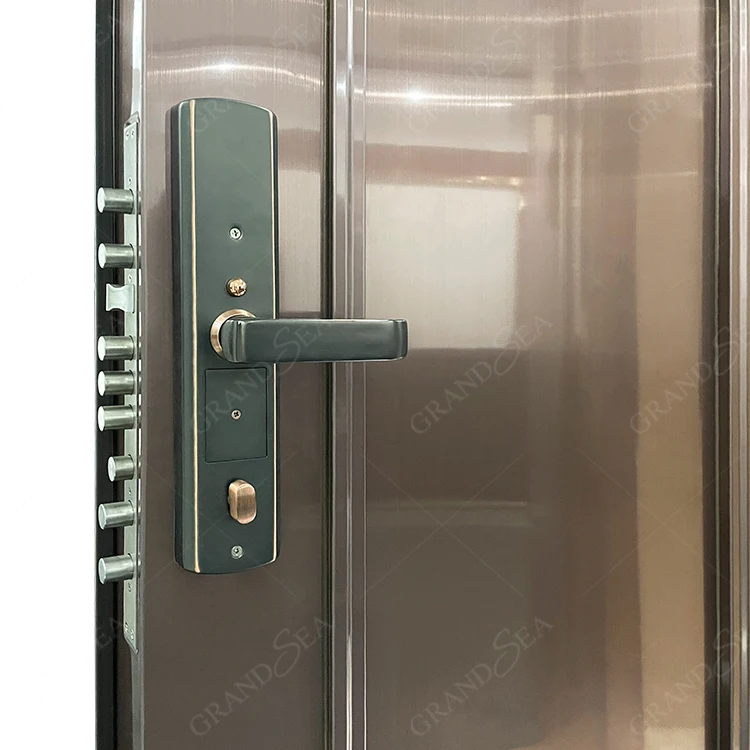 Rose gold soundproof 9 hole security lock tempered glass 36*80 stainless steel door front entrance