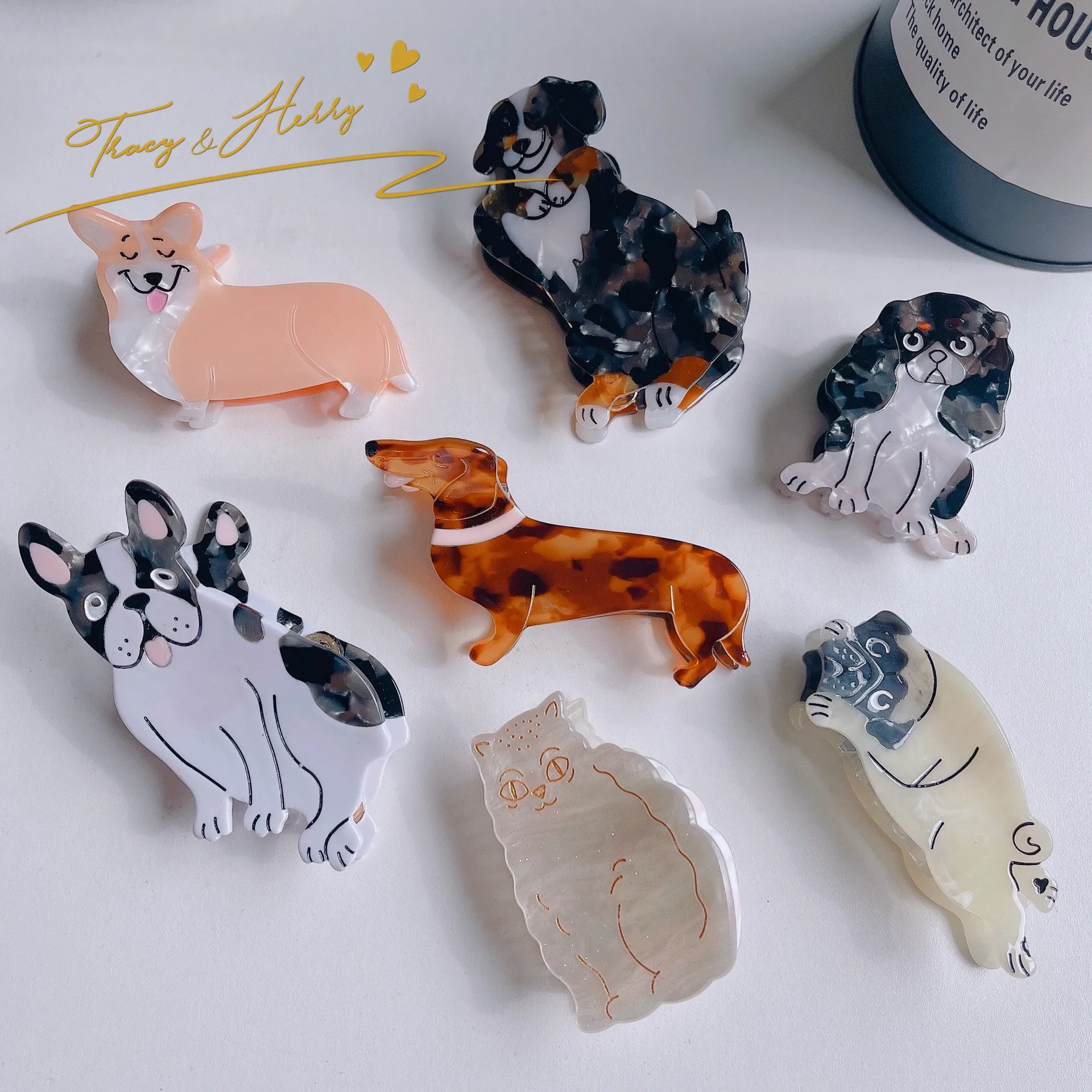 Tracy & Herry new Style Dog Shaped Hair Claws Candy Colors Acrylic Hair Claw Clips Sweet Style Hair Claw For Women