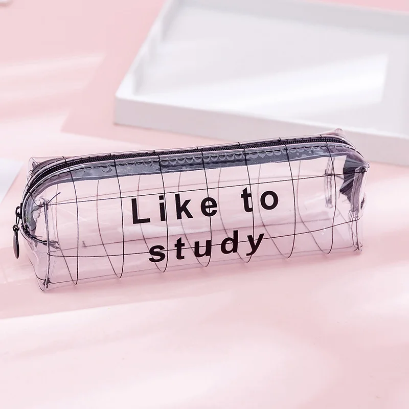 Lovely Waterproof Pencil Case Letter Octagonal Pencil Bag School Supplies Stationery Transparent Cartoon Custom 10pcs 18.6*6.1cm