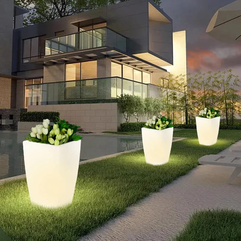 Square shaped planters LED cube bonsai light with multi colored