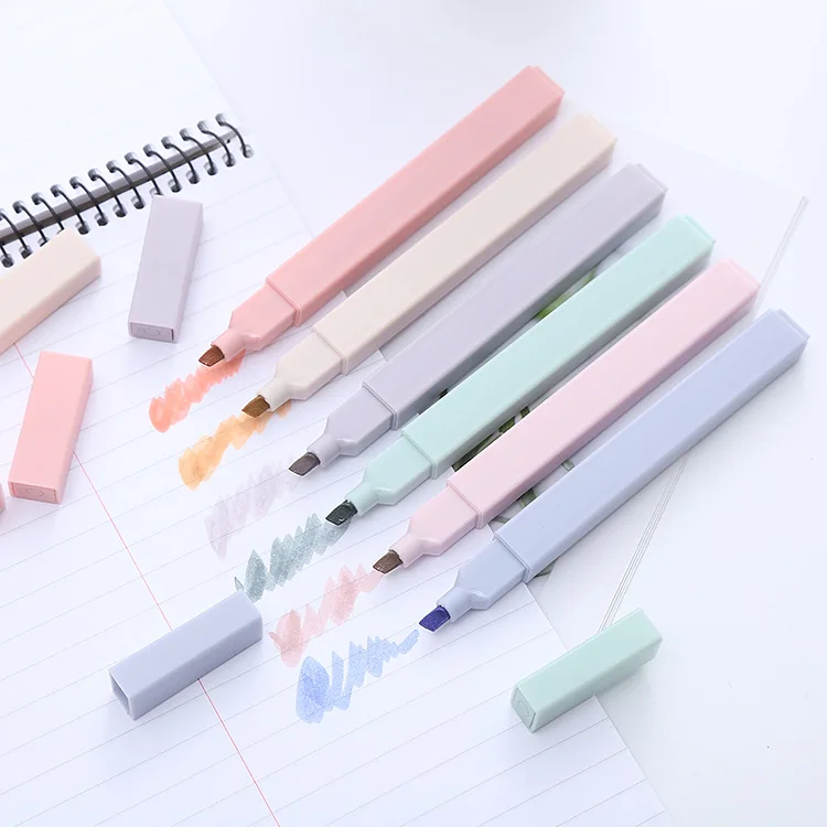 Six colored marker pens for key points custom notebook highlighter