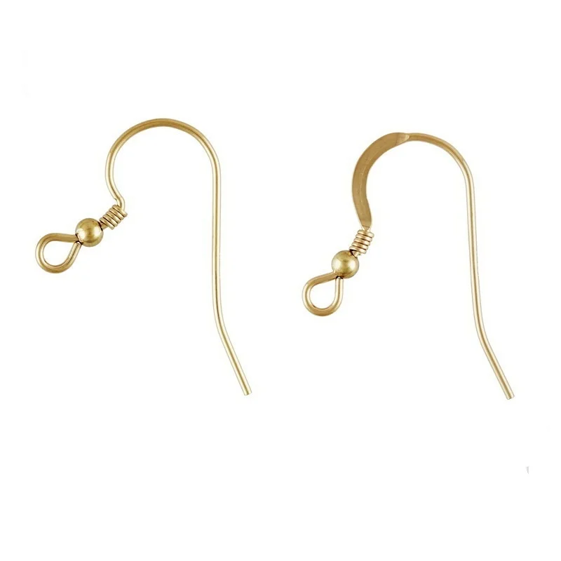 Fashion 14K Gold Filled Round/Flattened Ear Wire Hooks Earrings Clasps With 2.5MM Bead DIY Jewelry Making Findings Accessories