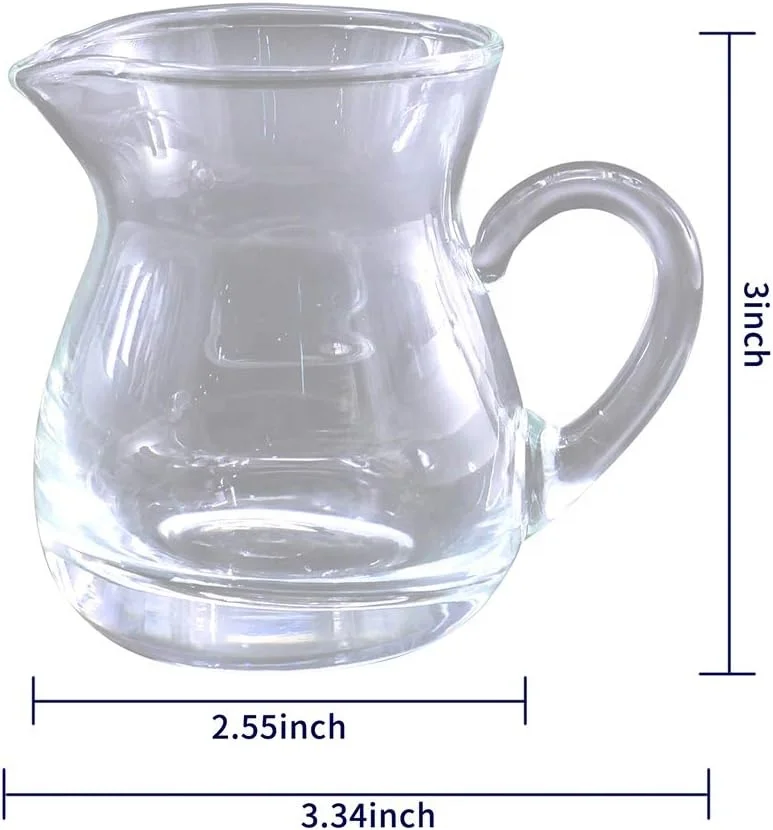 Glass Creamer Jar with Handle 4 oz Milk Pour Mini Creamer for Coffee Tea Maple Syrup Serving