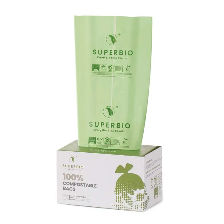 13 Gallon Compostable Flat Top Tall Kitchen Garbage Bags,Food Scrap Trash Bags Certified by BPI and OK Compost