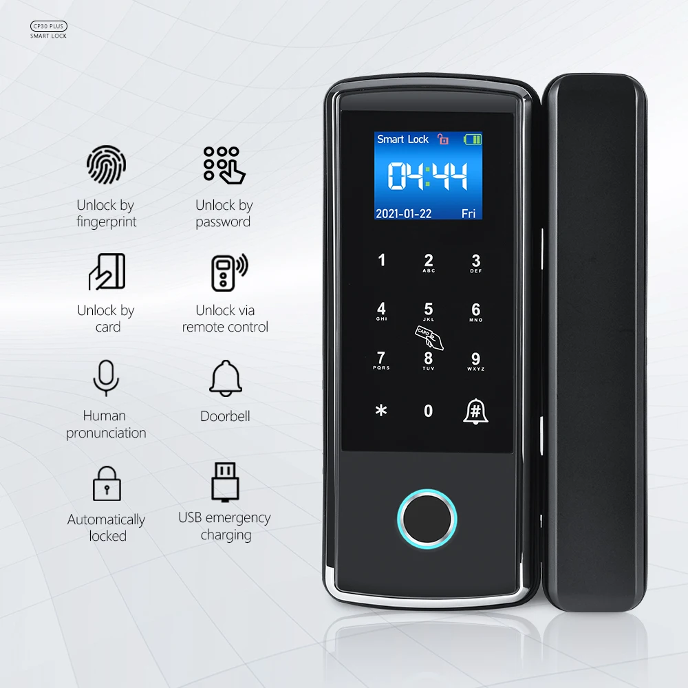 Electronic Digital Fingerprint Smart Door Lock for framed or frameless Sliding Glass Aluminum lock