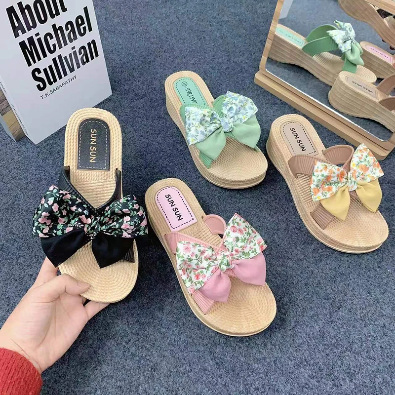 New fashion female classic slippers 2023 designer slipsole luxury slippers for ladies bow female slippers and sandals