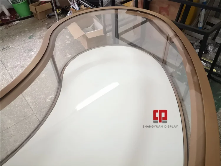 Luxury Store Metal Stainless Steel Round Glass Display Cabinet Counter Custom Luxury Jewelry Showcase Factory