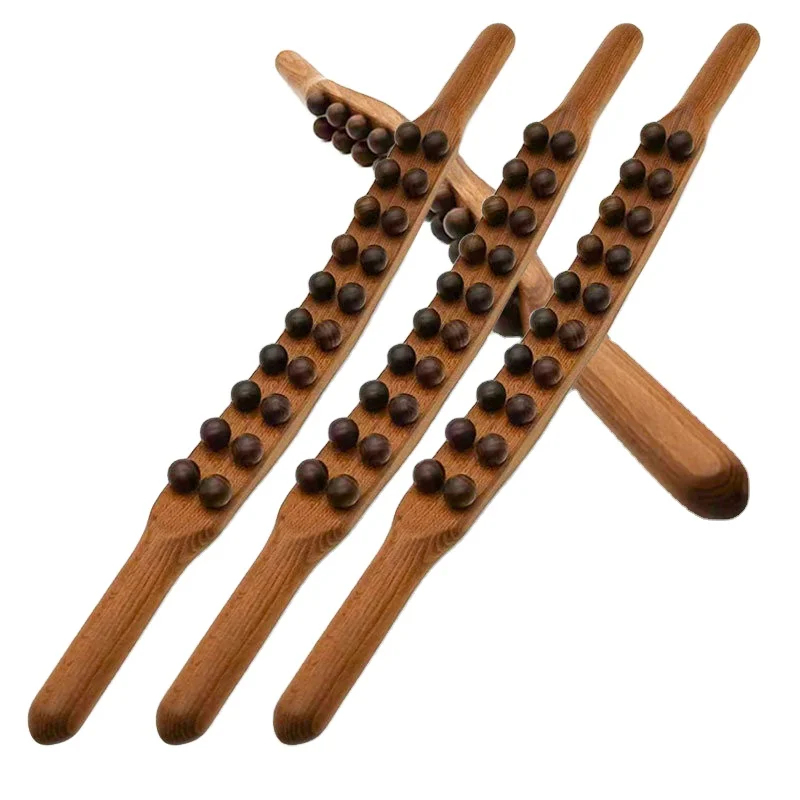 8/20 Beads Gua Sha Massage Stick Carbonized Wood Back Scrapping Meridian Therapy Wand Muscle Relaxing Body Massager Guasha