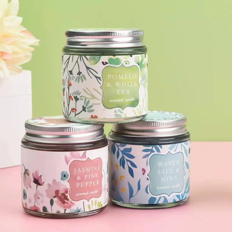 wholesale home decor candle colorful glass jar soy wax scented custom luxury birthday aromatic candles with lid