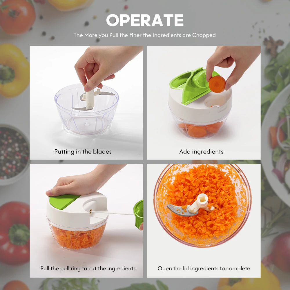 2024 hot selling mini speedy manual Kitchen Gadgets processor meat and Vegetable Fruit grinder Cutter string hand pull Chopper