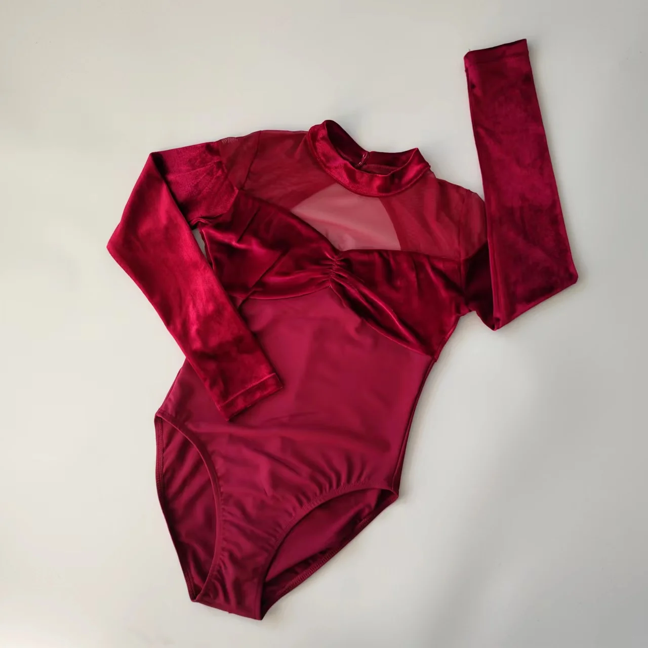 2024 new trendy hot sales royal red velvet women girls long sleeves high neck dance ballet leotards