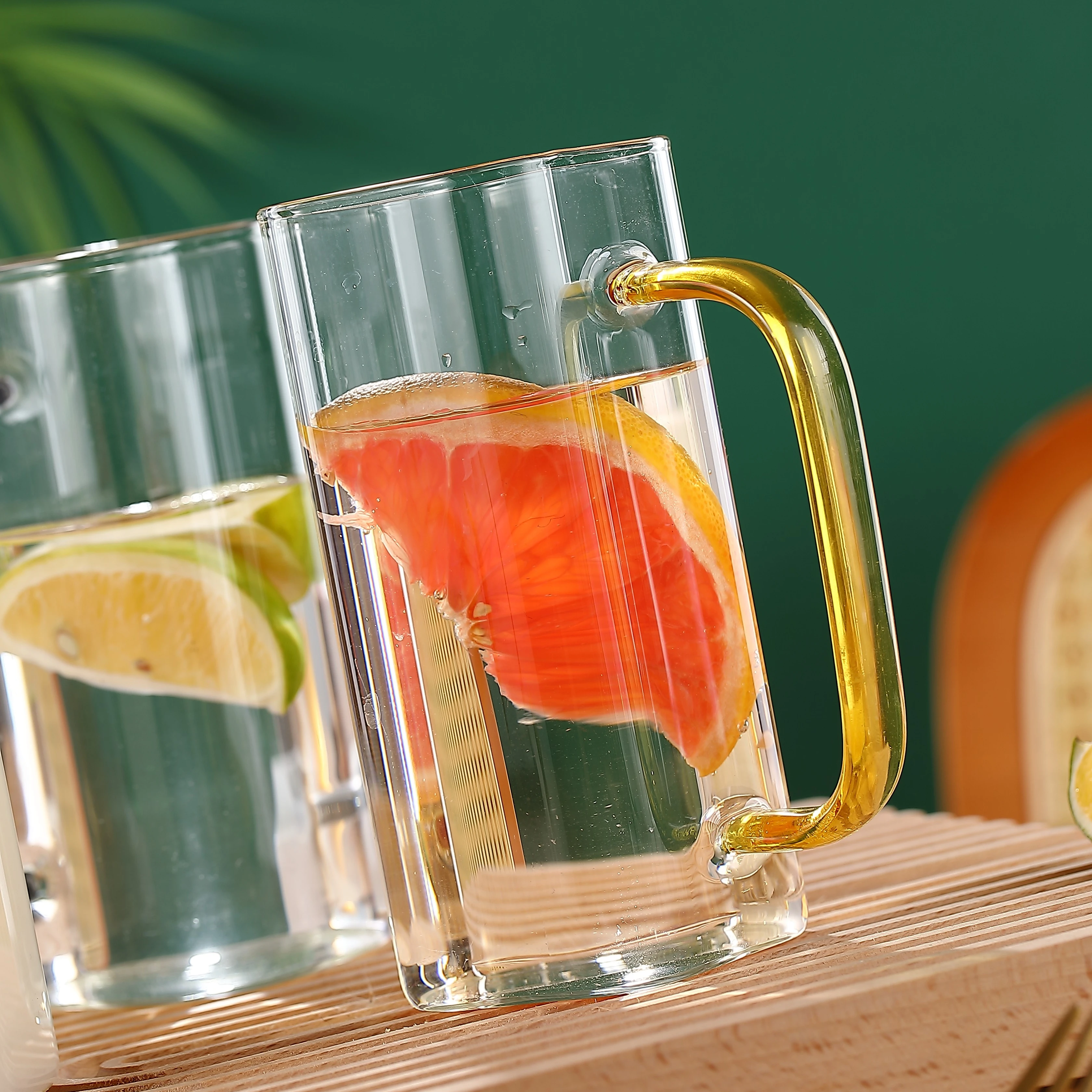 Wholesale 380ml Glass Drink Cup With Colorful Handle Classic Design for Home or Party Use