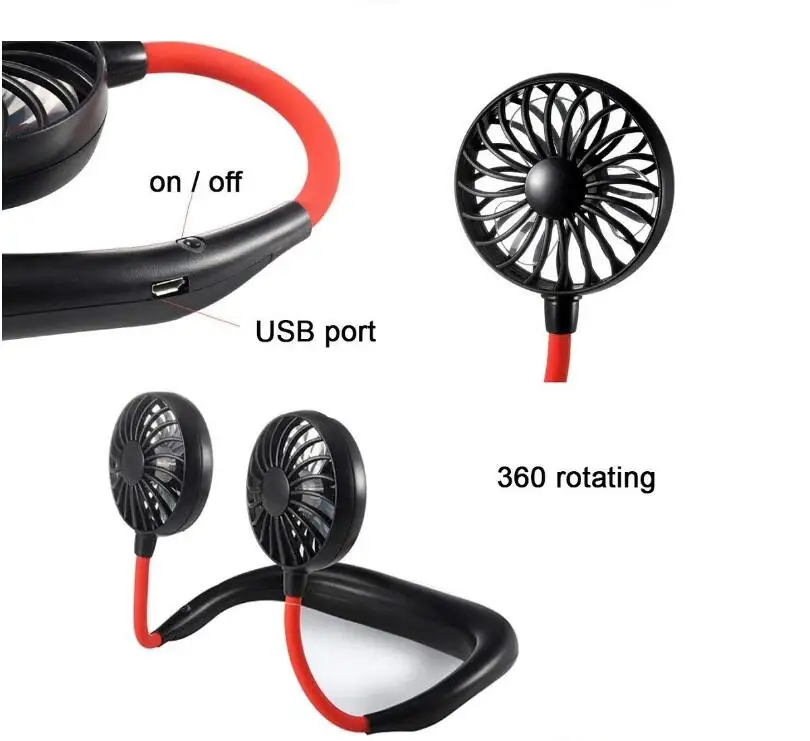 Speed Adjustable Hand Free Fan Aromatherapy Portable Handheld Mini LED USB Fan Headphone Design Neckband Hanging Fan