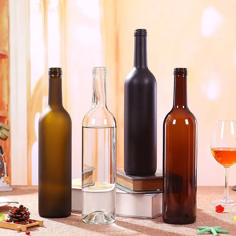 Wholesale 500ml 750ml Matte Black Green Amber Blue Empty Round Liquor Glass Wine Bottle