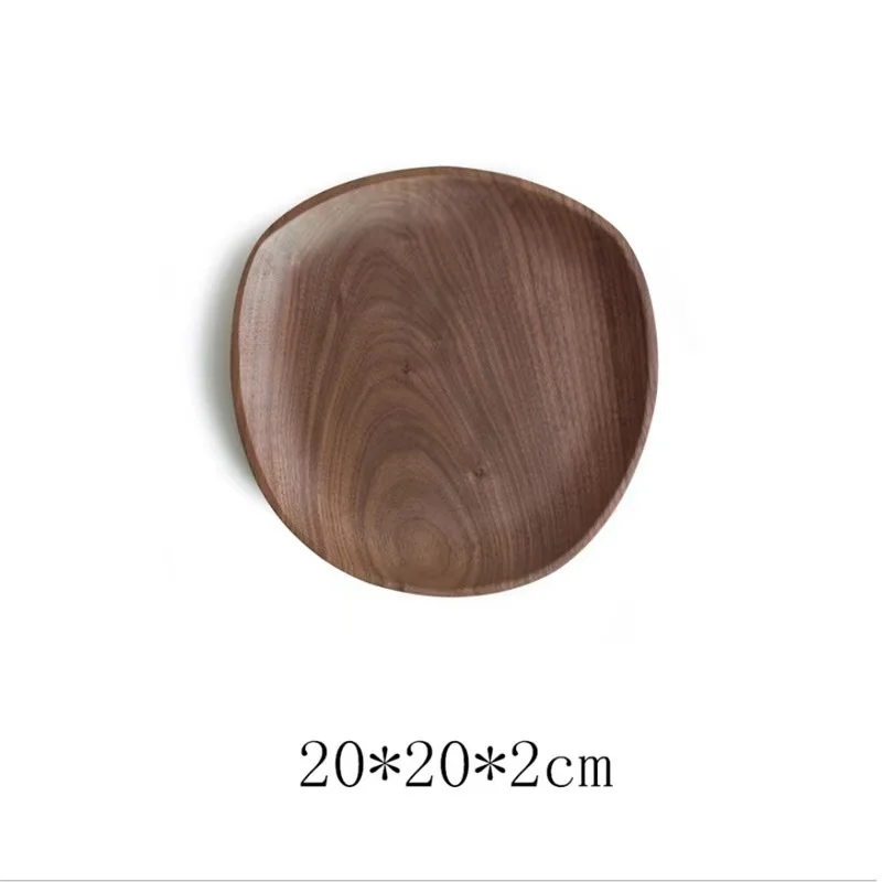 Diyue DYD22061 Custom Logo Wooden Plate Set of 4 Walnut Wood Trays Dishes Wooden Platters for Food Natural Irregular Shape Plate