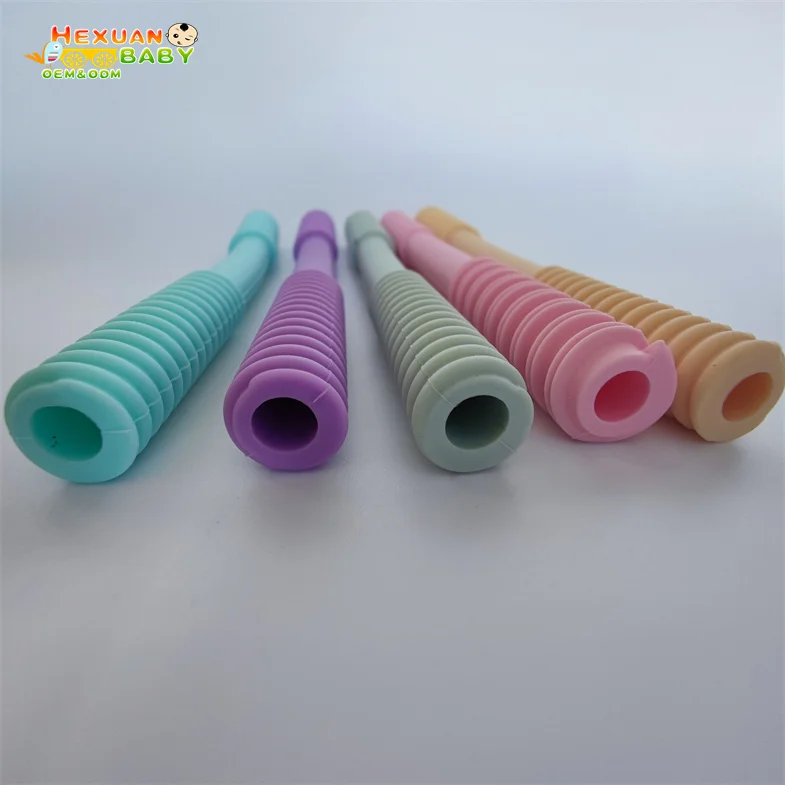 custom safety shield bpa free silicone straw whitening hollow kids molar rod toys baby teething tubes
