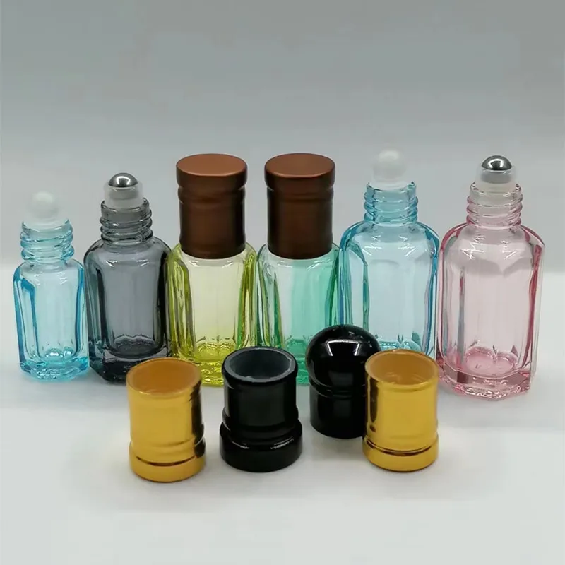 6Ml 3Ml 12ml oud essential oil roller bottle custom serum octagonal attar glass roll on bottle