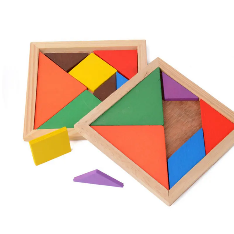 Intelligent Geometric Math Wooden Tangram Play Jigsaw Puzzle Cartoon Style Montessori Educational Toys for Kids 2 to 4 Years Old