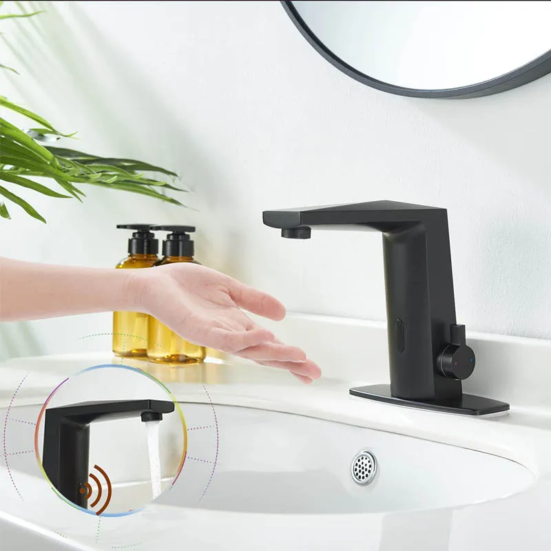 Black 304 Stainless Steel Washbasin Waterfall Zinc Bathroom Gold Basin Faucet Handle Manufacturers With Sensor