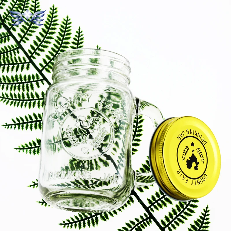 16 oz color Inventory drinking glass cup custom embossed  glass mason jars