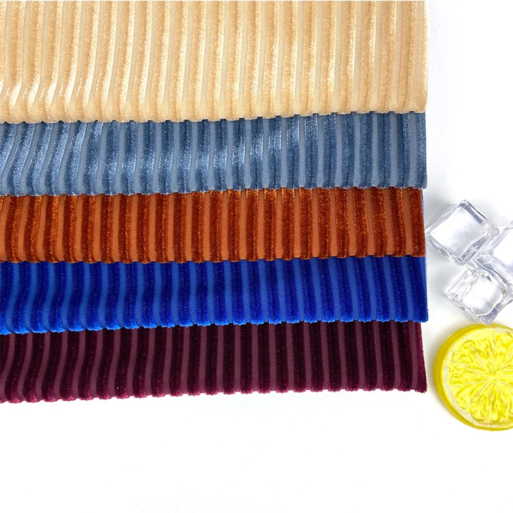 Korean Velvet Fabric Chiffon 95% Polyester 5% Spandex Uniform Fabric Golden Velvet Toothpick Strip Fabric