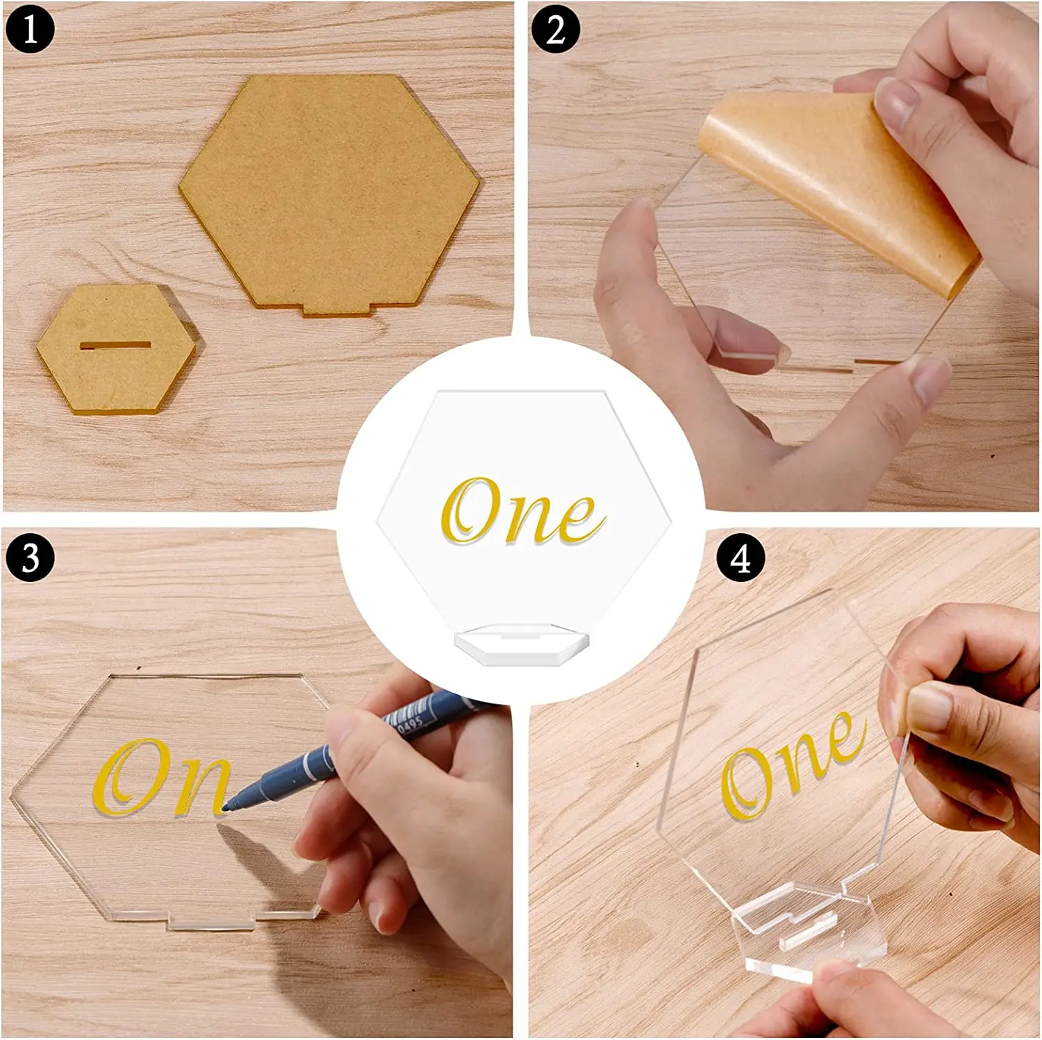 Wedding Reception Table Decorations Blank Acrylic Sign Hexagonal Table Numbers Acrylic wedding Numbers with Stands