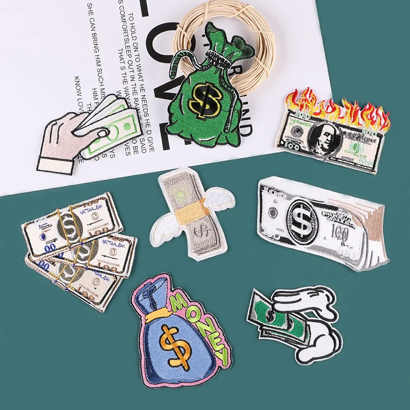 Bulk Wholesale 3D Custom Embroidery Patches Dollar Sign Embroidery Patches Sew Iron On for Clothing