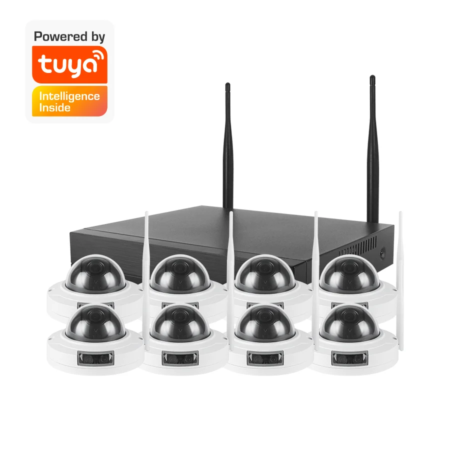Tuya 4CH 1080P HD WiFi NVR Kit with 4pcs 1080P 2.0MP Wireless WiFi Vandal Proof Outdoor Dome IP Camera Support P2P Onvif