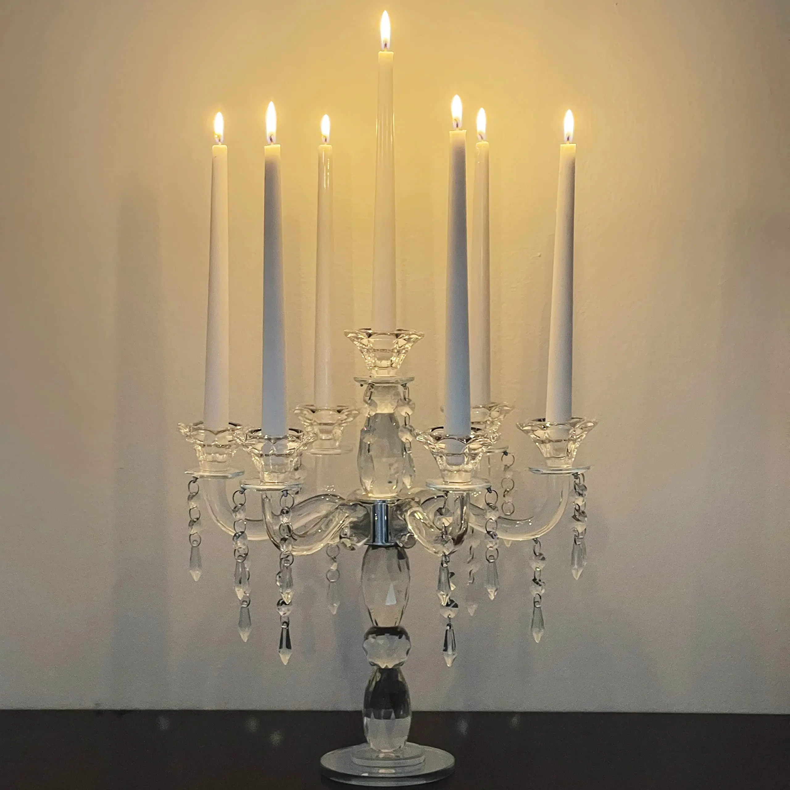 2024 New Design 7Arm Easy To Install Shining Glass Hanging Tapered Glass Candle Holder