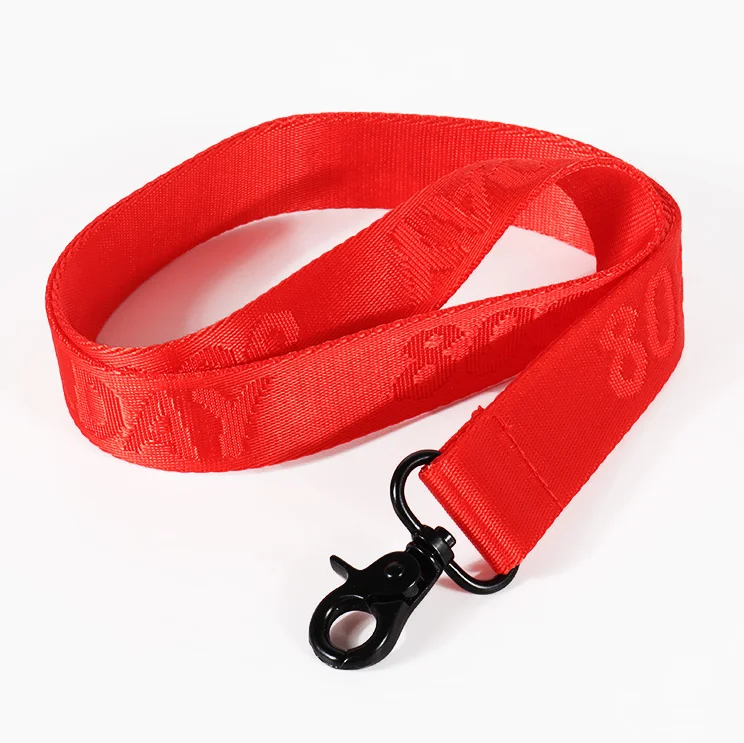 Custom High quality Woven Logo Lanyards 2.5 cm Keychain Black Nylon Lanyard with PU Leather Card