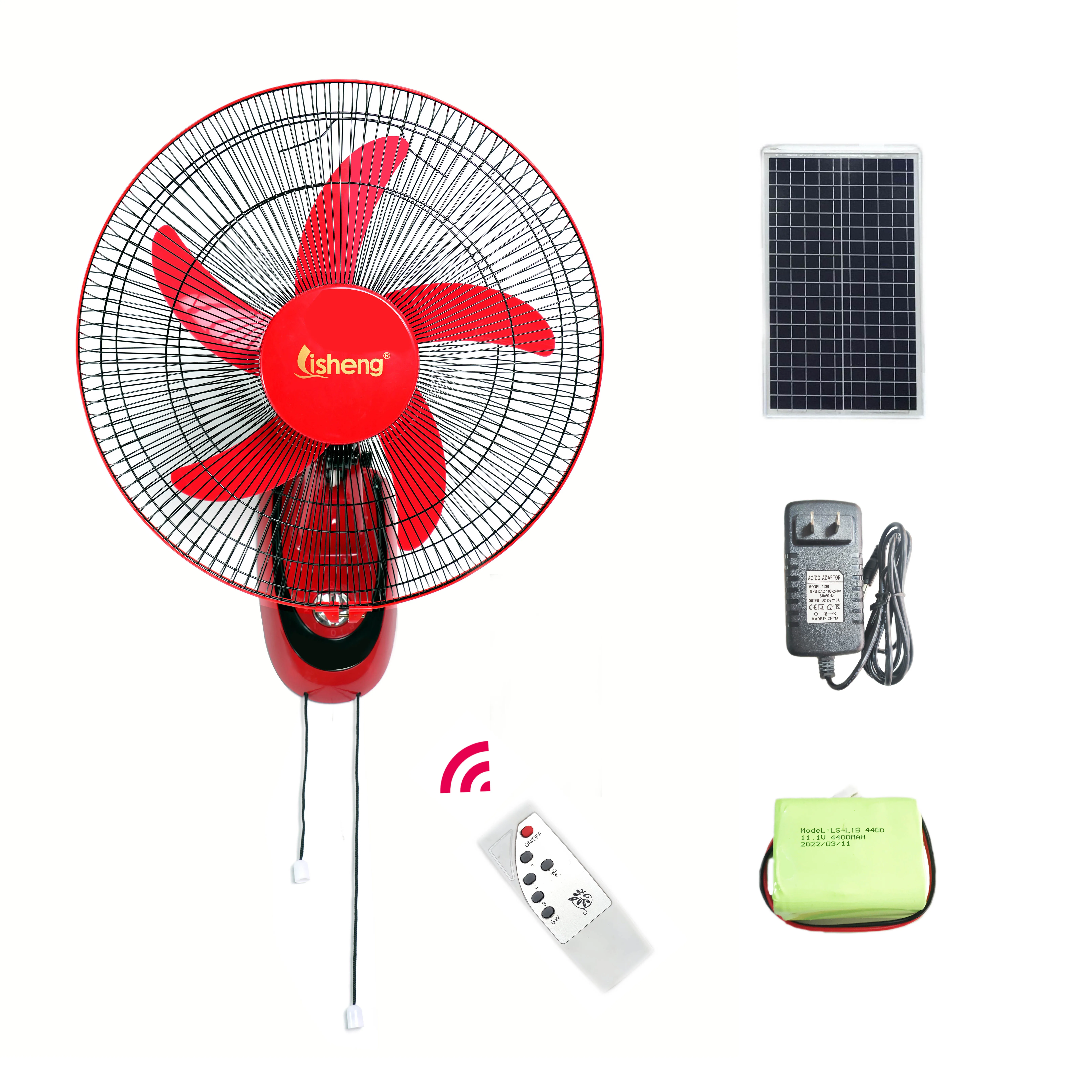 Wholesale 12V DC wall-mounted fan factory 16-inch lithium battery Roof ceiling fan charging fan with remote control and adapter