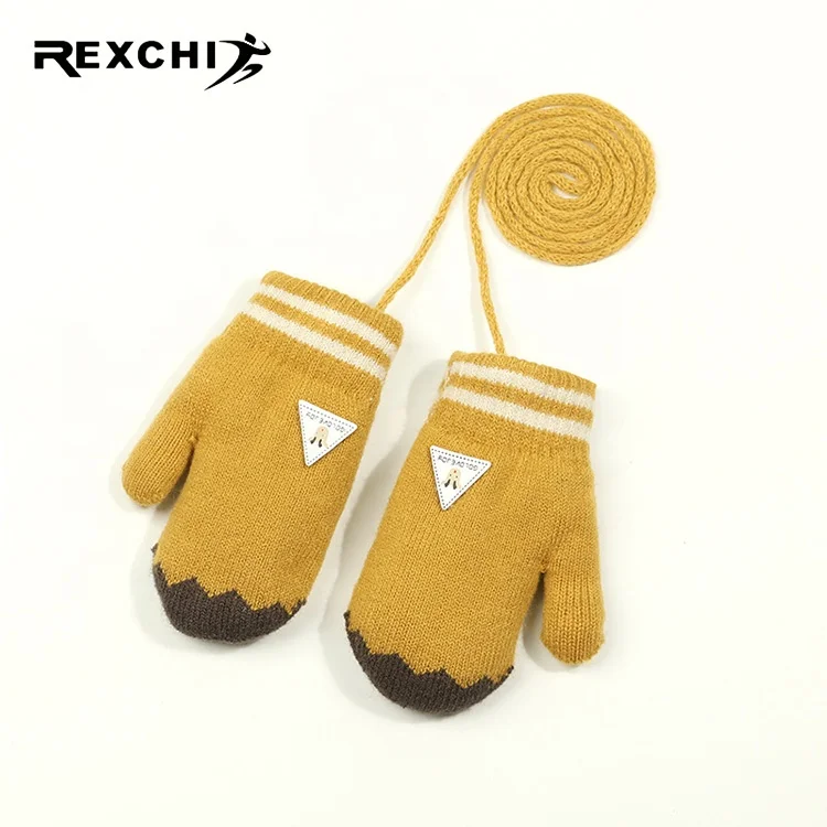 REXCHI DR47 Custom Winter Fashion Style Outdoor Knitted Warm Sherpa Lining Kids Boy Girls Glove and Mitten